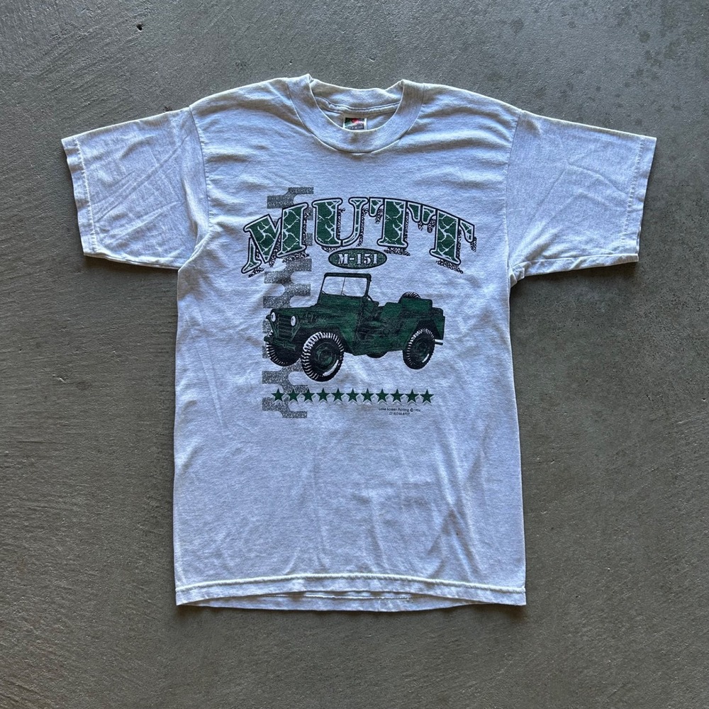 Vintage 90s MUTT M-151 Jeep Shirt Size Medium Gray Military Vehicle Heart Museum